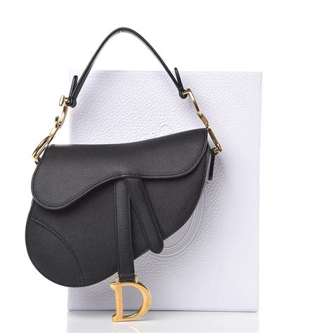 CHRISTIAN DIOR Grained Calfskin Saddle Bag Black